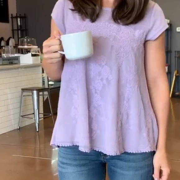 Rewind purple/lavender lace front short sleeve top - Picture 1 of 5